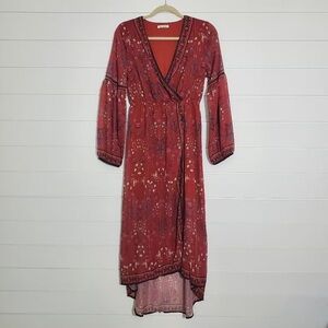 Boho Wrap Maxi Dress - Rust Red